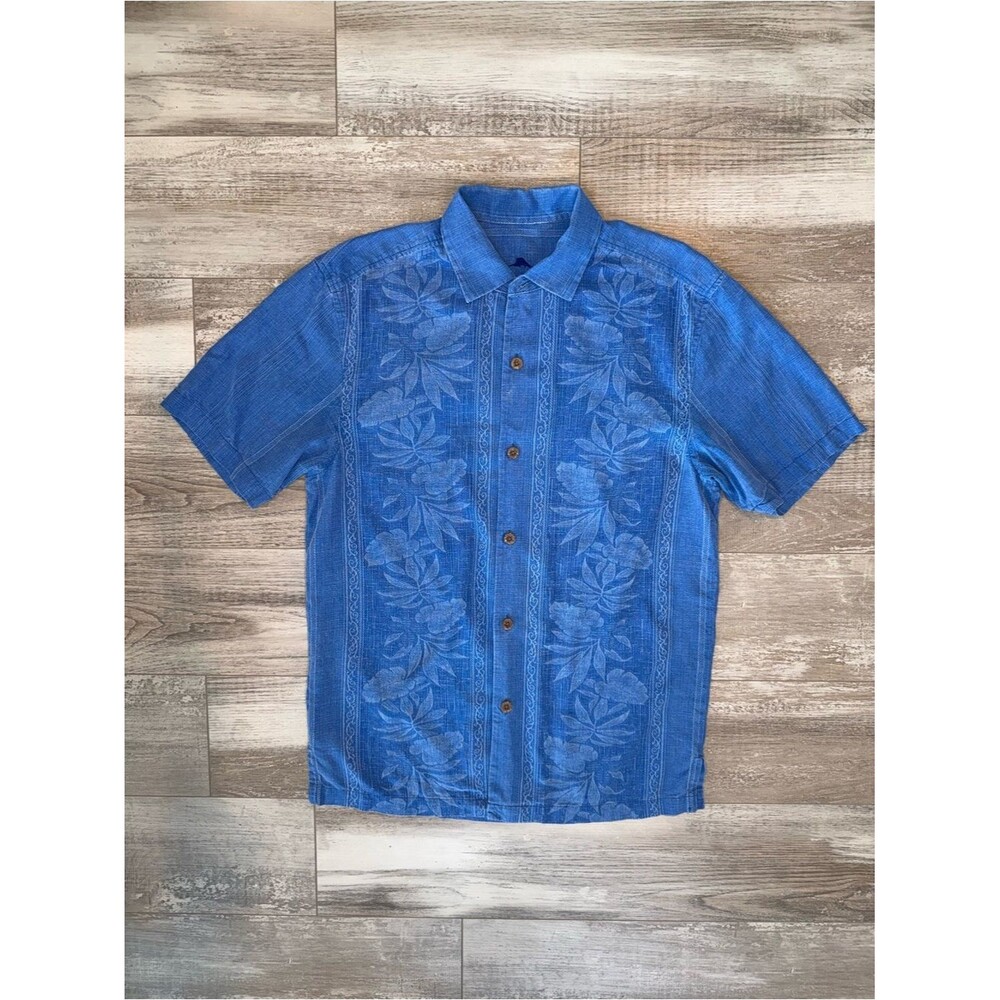 Tommy Bahama 100% Silk Blue Floral Tropical Short Sleeve Button Up Shirt Small - Picture 2 of 9